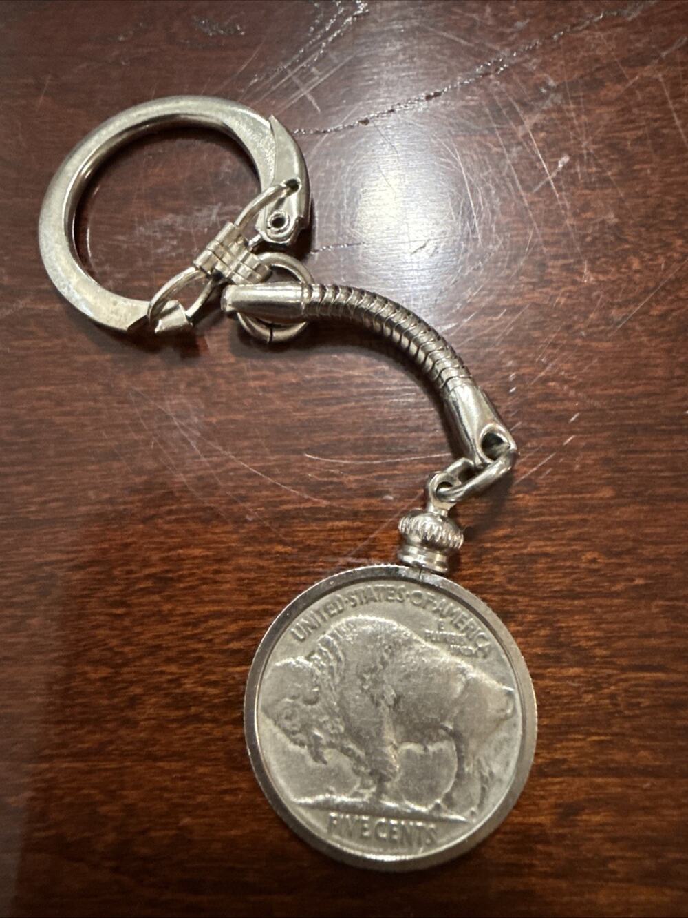 Vintage 1937 Buffalo Indian Head Nickel Keychain Estate Find Rn 3 Coin